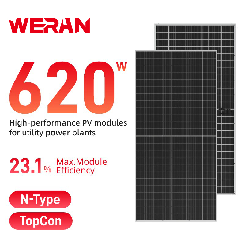 WERAN 595-625W großformatiges bifaziales Solarmodul – OEM-Doppelglas-PV-Modul für Versorgungs-, EPC- und Großhandelsprojekte