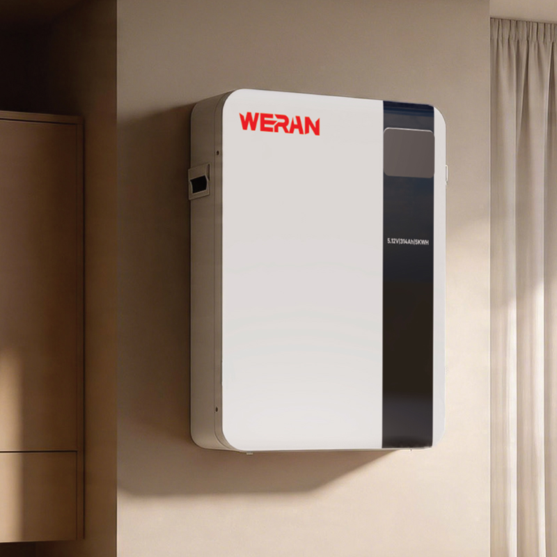 WERAN 51,2 V 100 Ah 5,12 kWh wandmontierte LiFePO4-Batterie für die Speicherung von Solarenergie in Wohngebäuden